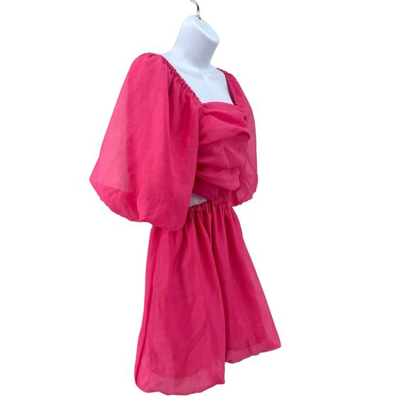 A New Day Hot Pink Puff Short Sleeve Cut Out Bubble A-Line Dress Womens Size XS - Picture 4 of 11